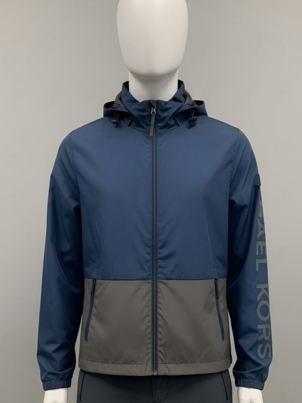 Michael Kors Two-Tone Blue and Gray Hooded Windbreaker